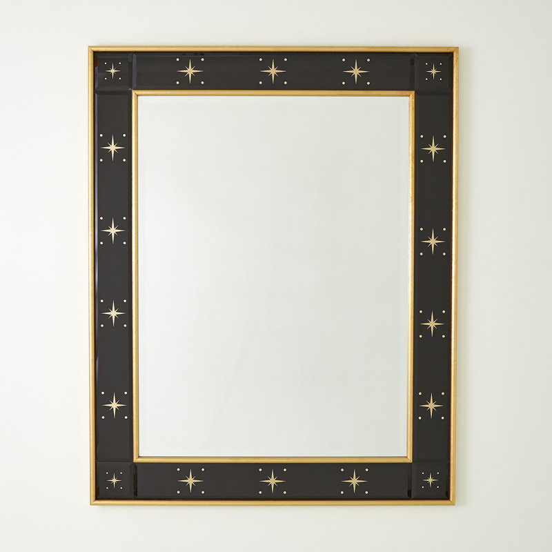 Miroir rectangulaire biseauté avec étoiles dorées - noir, Noir