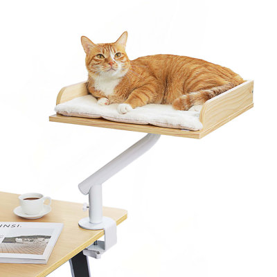 Lit de bureau en bois pour chat, supportant jusqu'à 50 lb, rotation à 360 ° et hamac réglable