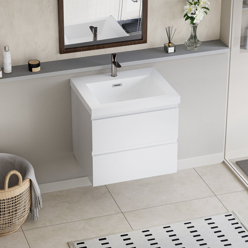 Meuble-lavabo mural moderne pour salle de bain, Blanc
