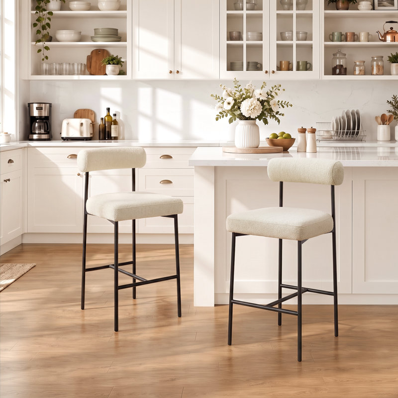 Alrick 26"H Mid-Century Upholstered Counter Stool with I-Beam Frame, Beige