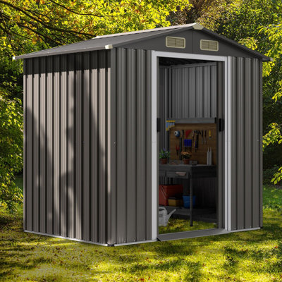 Aliaa Lockable Sliding Door Outdoor 6 ft. W x 4 ft. D Galvanised Steel Storage Shed