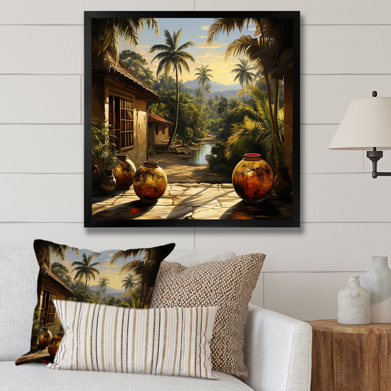 Oasis tropicale, art mural, H 30 po x l 30 po x P 1,5 po, Cadre simple noir