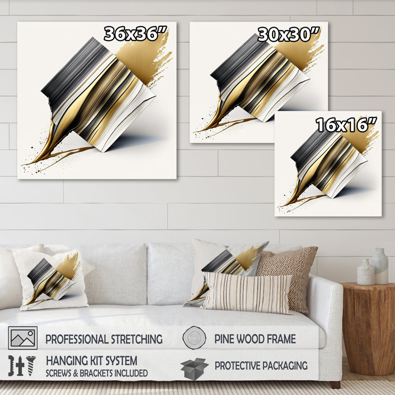 «Cubic Expression» noir et or - impression sur toile, H 36 po x l 36 po x P 1,5 po, Toile tendue