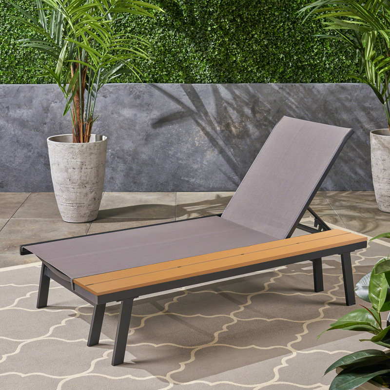Chaise longue avec table d'appoint en bois, 1 pièce