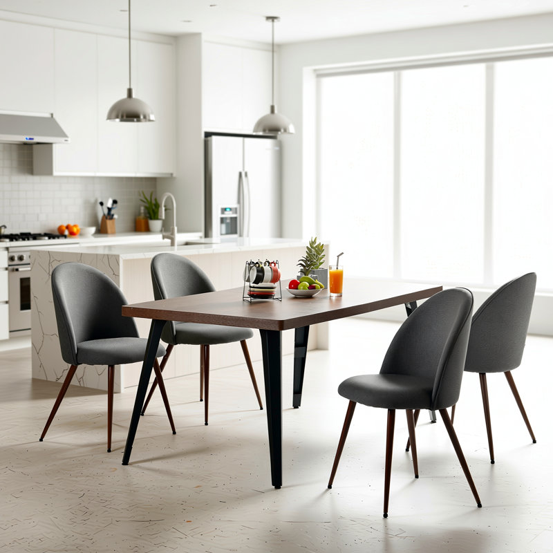 Ensemble de table de salle à manger rectangulaire 63 po avec 4 chaises rembourrées Hozel, Gris / brun, Brun
