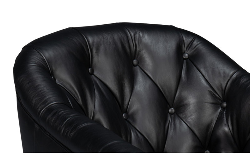 Coolidge Swivel Club Chair, Onyx Black Genuine Leather