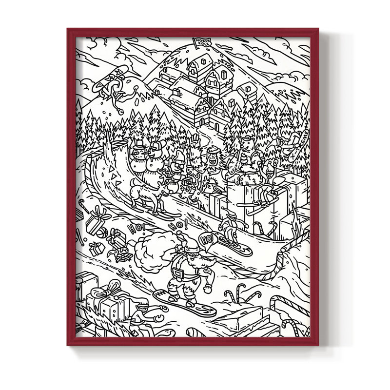 Snowboard Santa, reproduction encadrée - bois massif, H 15 po x l 12 po, Rouge