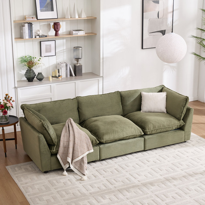 Heffernan 106.38” W Oversized 3-Seater Modular Sofa, Green Corduroy