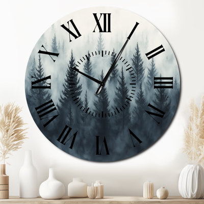 Foggy Pine Forest - Horloge murale paysage en métal