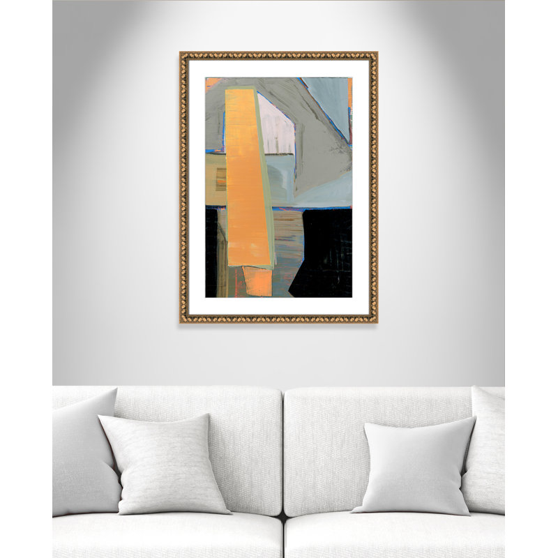 «Castellini Orange Pinstripe I» par Cartissi - peinture encadrée, H 36,5 po x l 26,5 po x P 1,13 po, Cadre en perle d'or