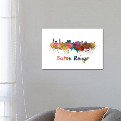 Baton Rouge Skyline in Watercolour 1 Piece Wrapped Canvas Wall Art