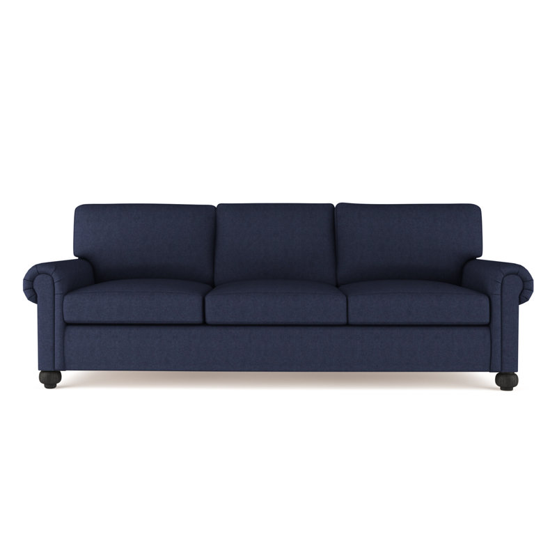 Canapé Leroy, H 36 po x l 84 po x P 49 po, Velours moelleux imprimé bleu, Ébène