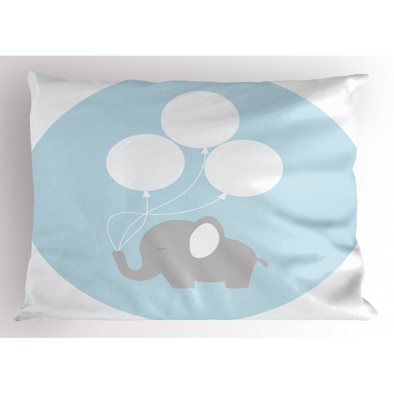 Kids Blue and White Elephant Polyester Pillow Sham