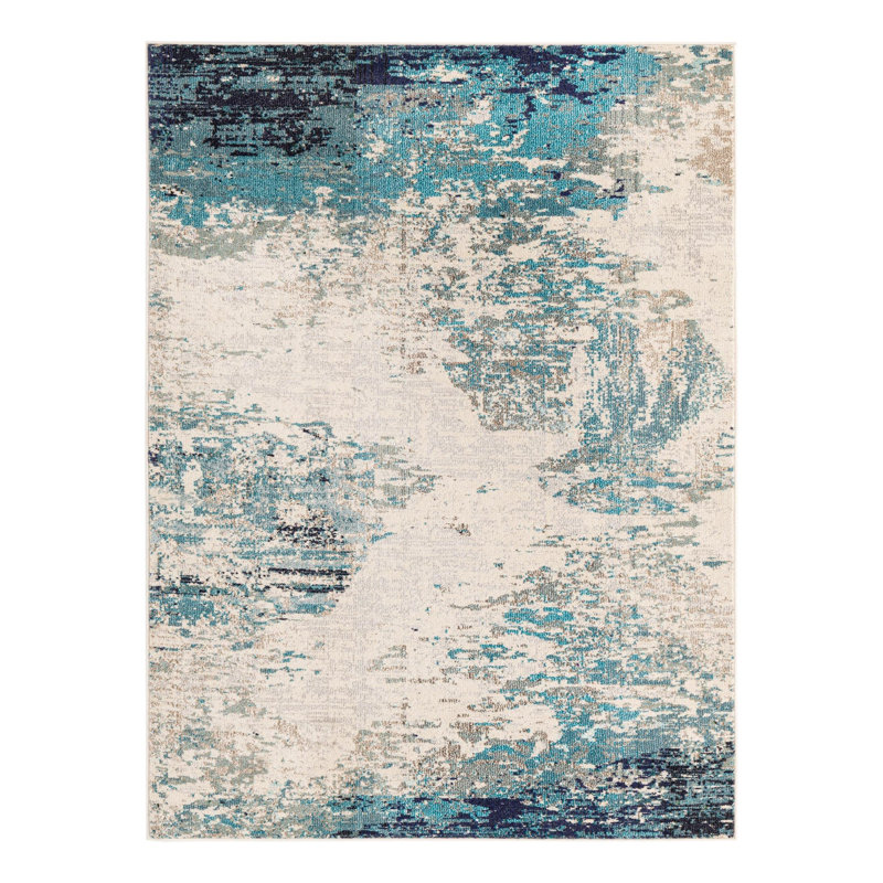Tapis abstrait beige / bleu, Rectangle 9 pi x 12 pi