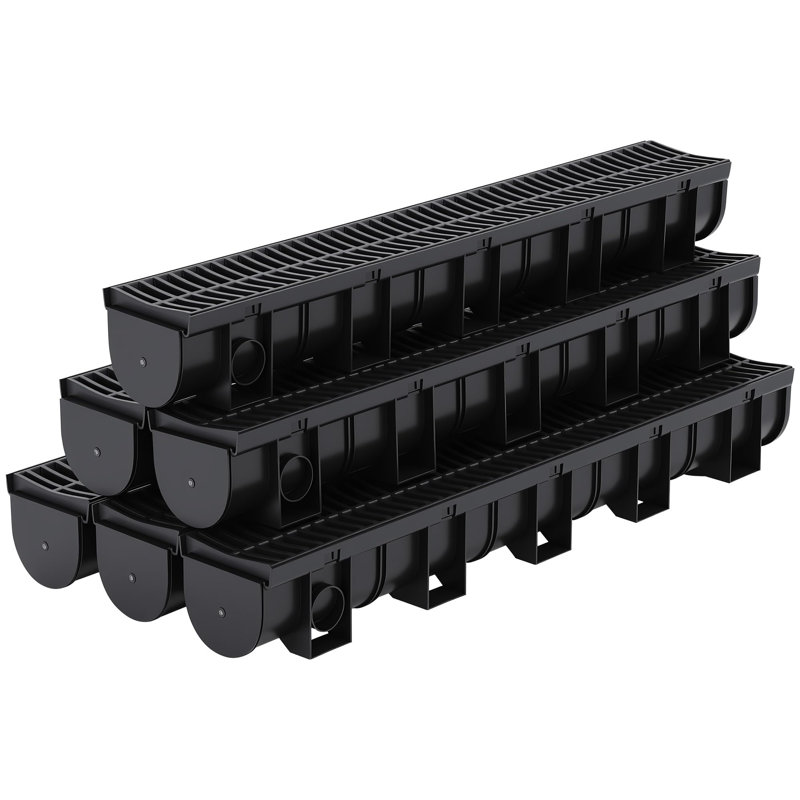 Paquet de 6, système de drainage de tranchée modulaire, drain en PEHD l 39,4 po x l 5,9 po x H 5,1 po avec grille en plastique, profil profond robuste pour l'allée, la piscine, le patio, le jardin et le trottoir