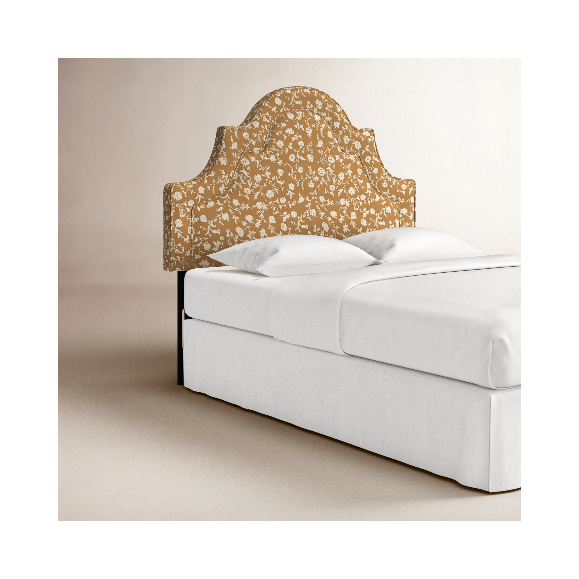 Knipe Upholstered Headboard, Robina Floral Ochre, Queen