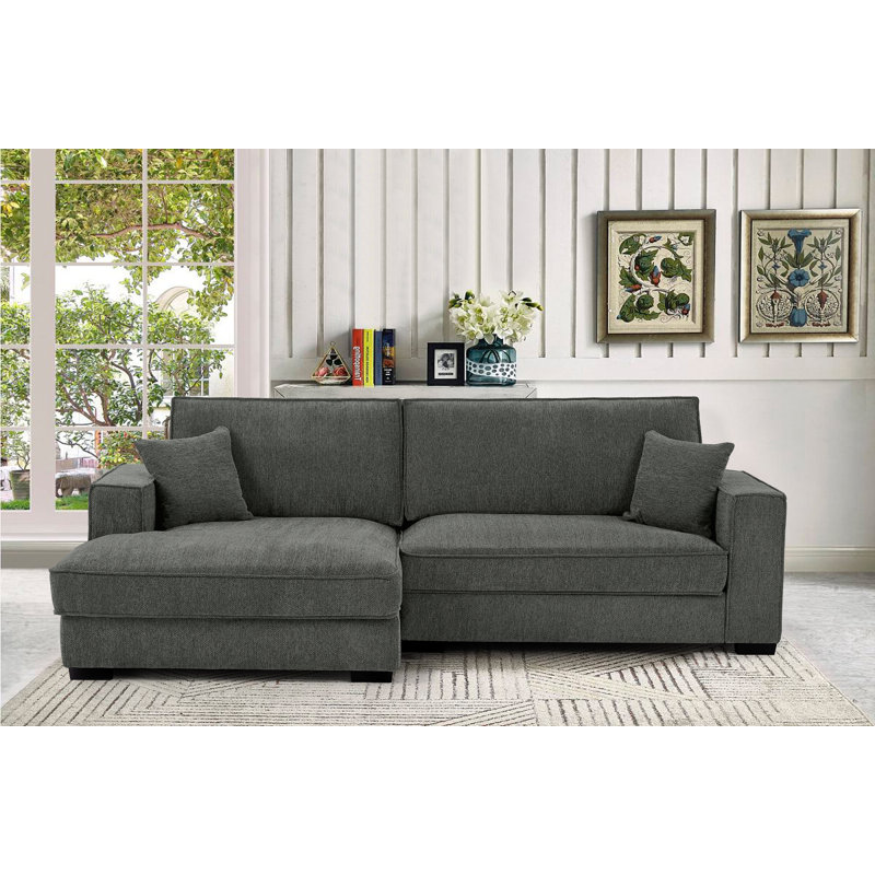 Braflin Upholstered Chenille Sofa Chaise Wide Seat Sectional, Gray Chenille, Left Hand Facing