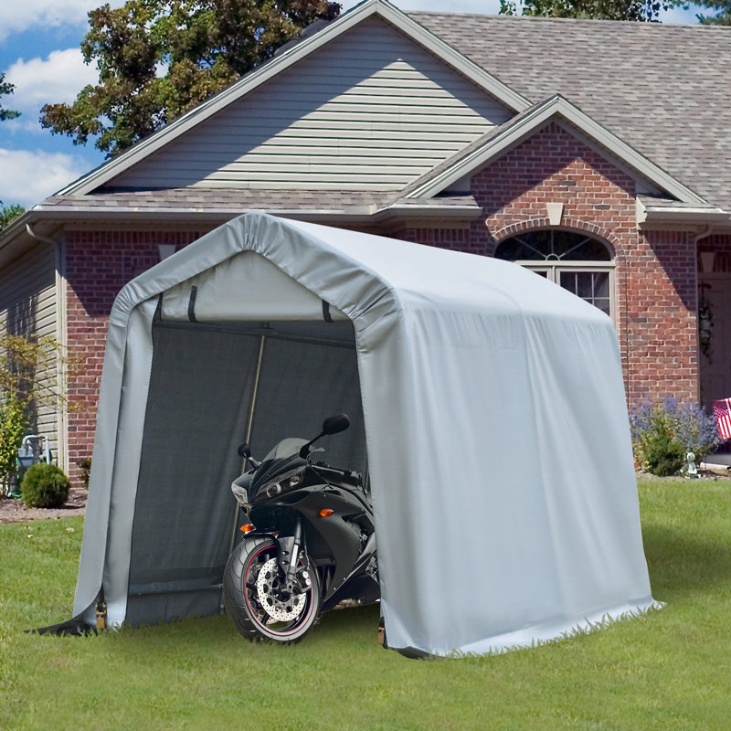 Rangement portatif 6 pi x 8 pi, robuste avec couvercle et portes à double fermeture à glissière, pour outils de jardin de moto, abri de voiture gris, fermeture à glissière gris
