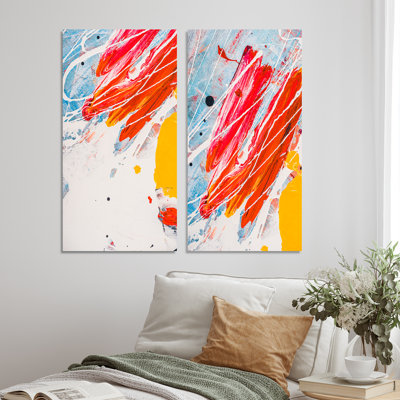 «Blue Yellow and Red Color Splatters», ensemble de 2 peintures sur toiles