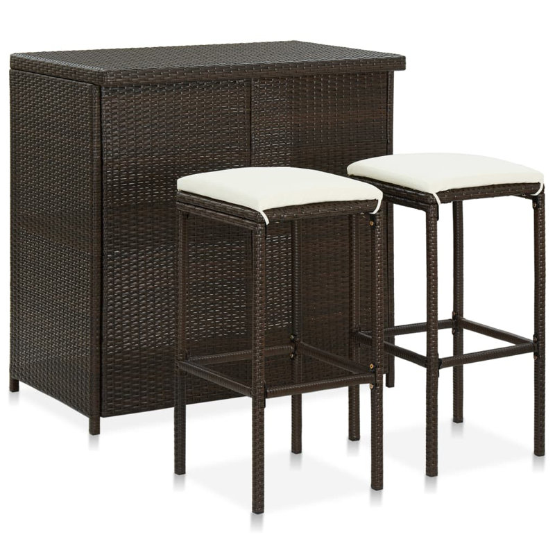 Ensemble bistro rectangulaire pour 2 personnes avec coussins, Structure brune / coussin blanc / plateau de table