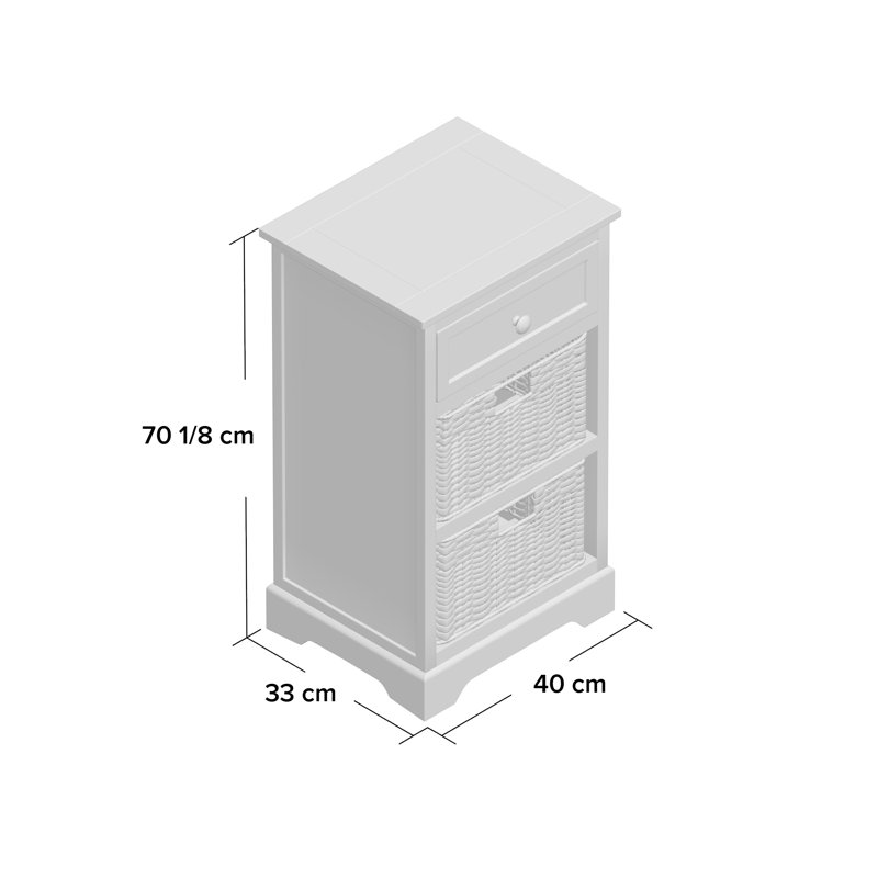 Micheal 40cm W Solid Wood Bedside Table, White Washed