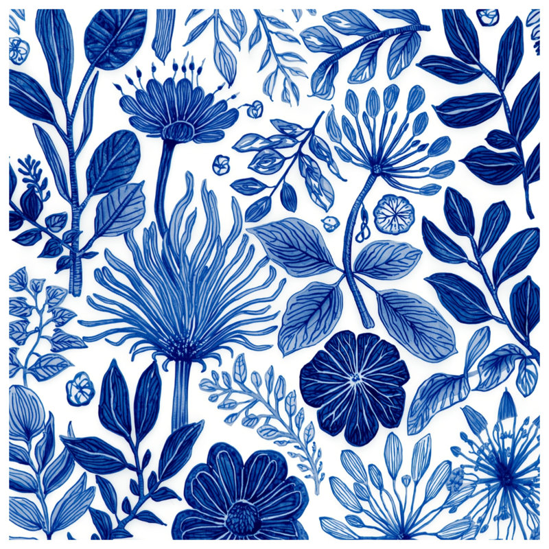 Tapis de bain bleu Botanical Illustration, L 24 po x L 17 po