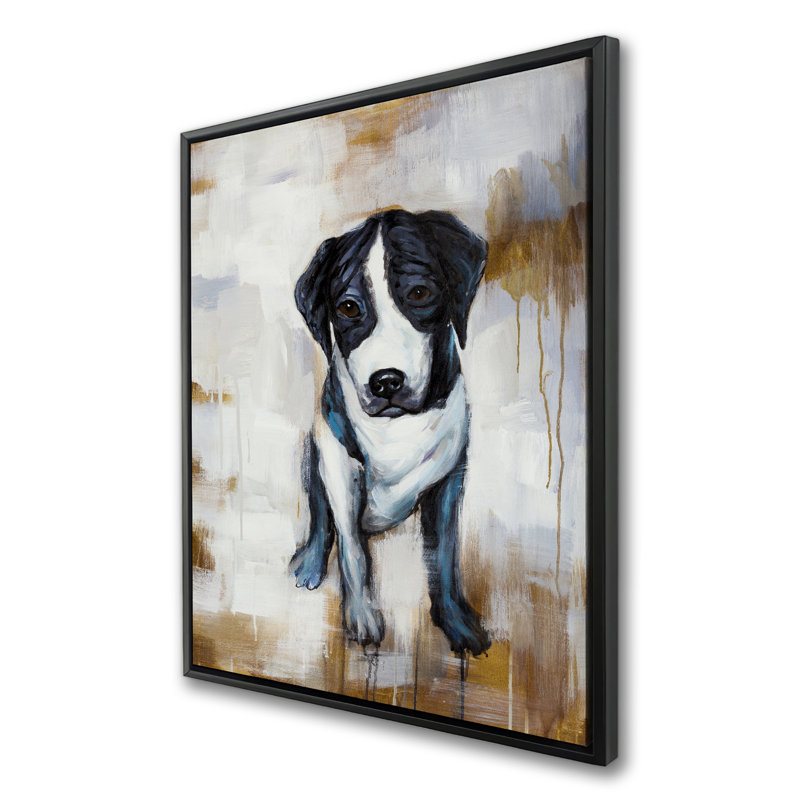 Chien assis - Toile industrielle encadrée blanche