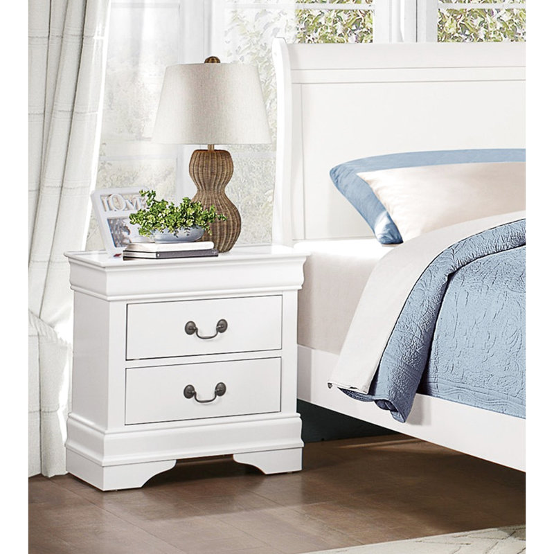 Table de chevet blanche en bois avec 2 options de tiroirs élégantes, Blanc