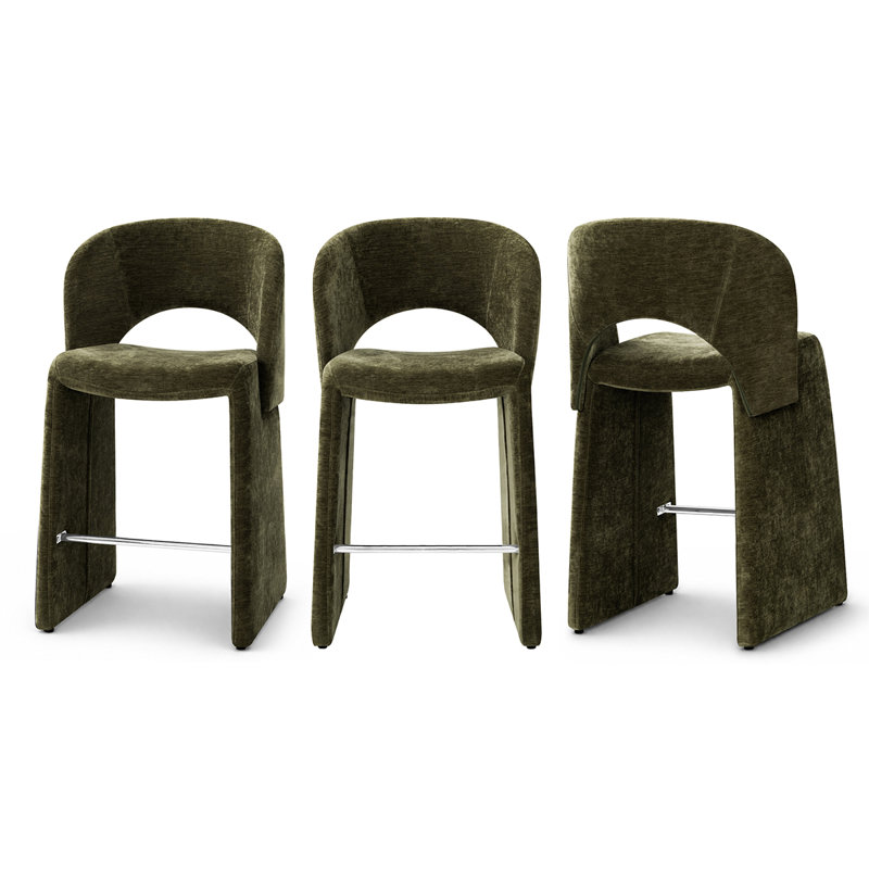 Tabouret de comptoir moderne 26,5 po entièrement revêtu de chenille, Vert