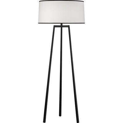 Shinto Modern Floor Lamp By Rico Espinet - Wrought Iron Finish With Ascot White Fabric Shade And Black Trim | 62.5-Inch Elegant Lighting Fixture For Contemporary Spaces