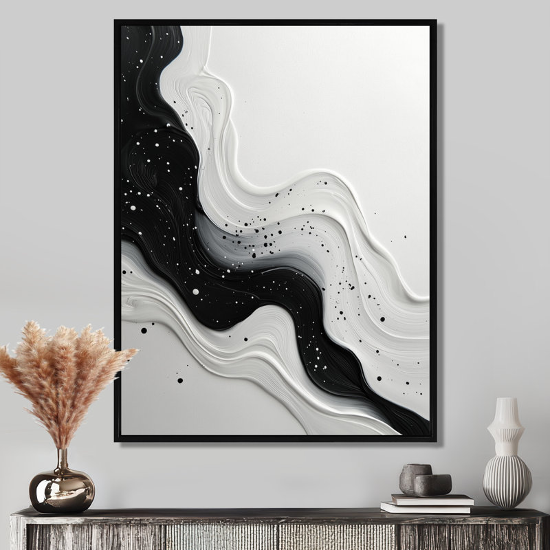 «Cilegon Black White Wave Rhythmic River II», reproduction d'art sur toile, H 20 po x l 12 po, Impression encadrée flottante