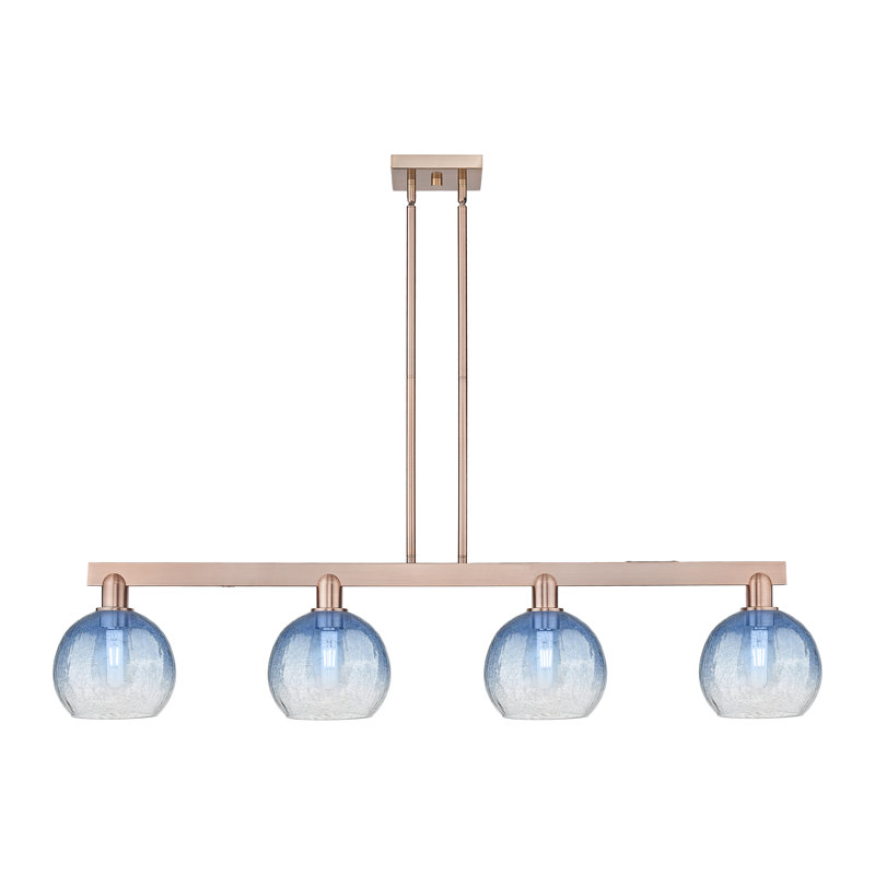 Éclairage pour îlot suspendu 4 lumières Brookhaven Globe, Or satiné, Bleu saphir
