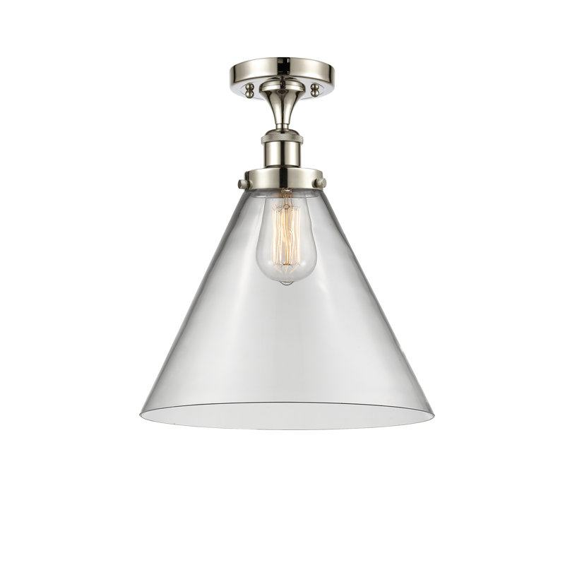 Plafonnier semi-encastré 1 lumière Ballston Urban Cone, H 13 po x l 12 po x P 12 po, Clair, Nickel poli