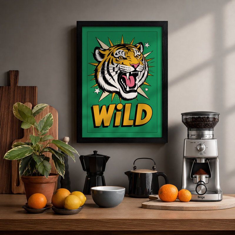 Wild Tiger Energy Modern - Framed Print, Black, A4 - 29.7 x 21.0 cm