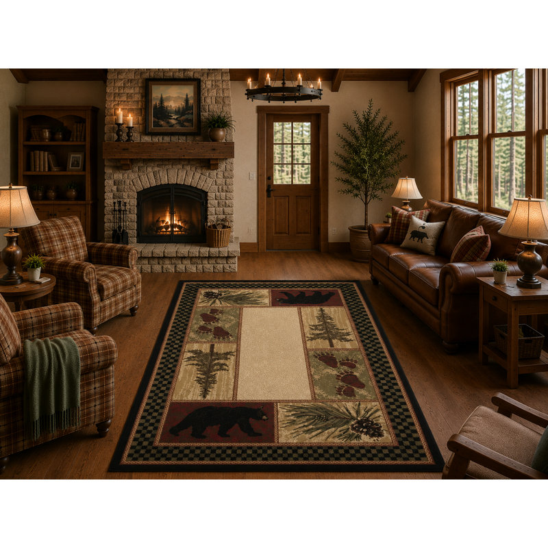 Tapis géométrique beige / noir Seagle, Rectangle 5 pi 3 po x 7 pi 3 po
