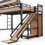 Lit mezzanine en métal avec glissade, armoire et ports USB