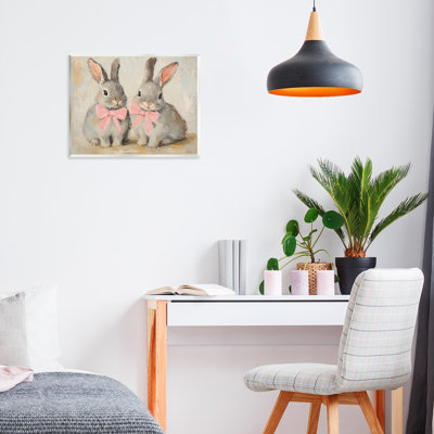 Bunnies in Pink Bows Wall Plaque, design by Petal Prints Design