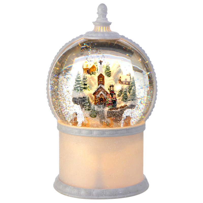 11" White LED Santa Mountain Water Globe with Timer