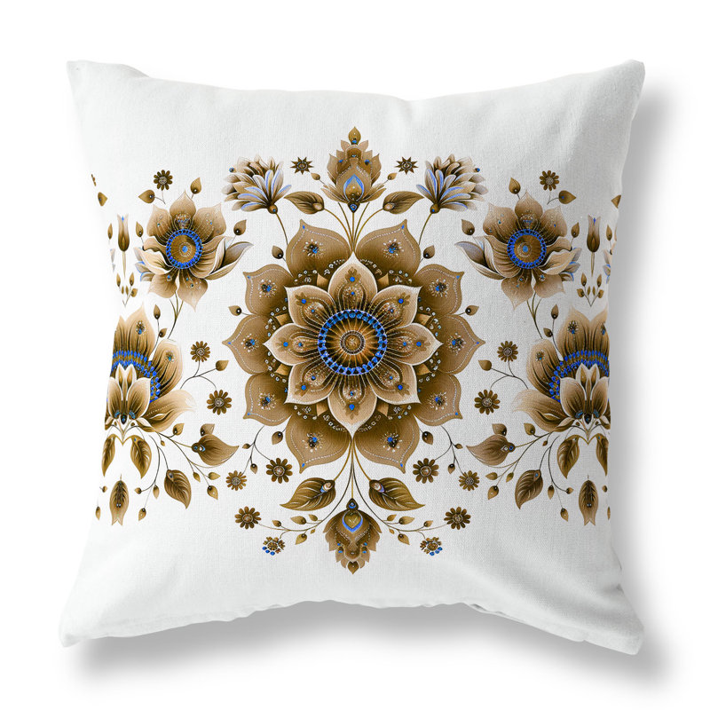 Coussin décoratif intérieur / extérieur Frosted Florals, H 18 po x l 18 po, Blanc / Orange