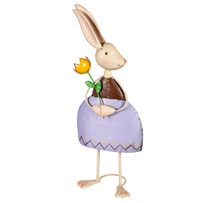 Rosalind Wheeler Brejae Bunny Rabbit Metal Garden Statue | Wayfair