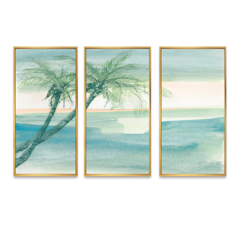 Peaceful Dusk I Tropical - ensemble d'art mural sur toile encadré tropical, Toile avec cadre doré