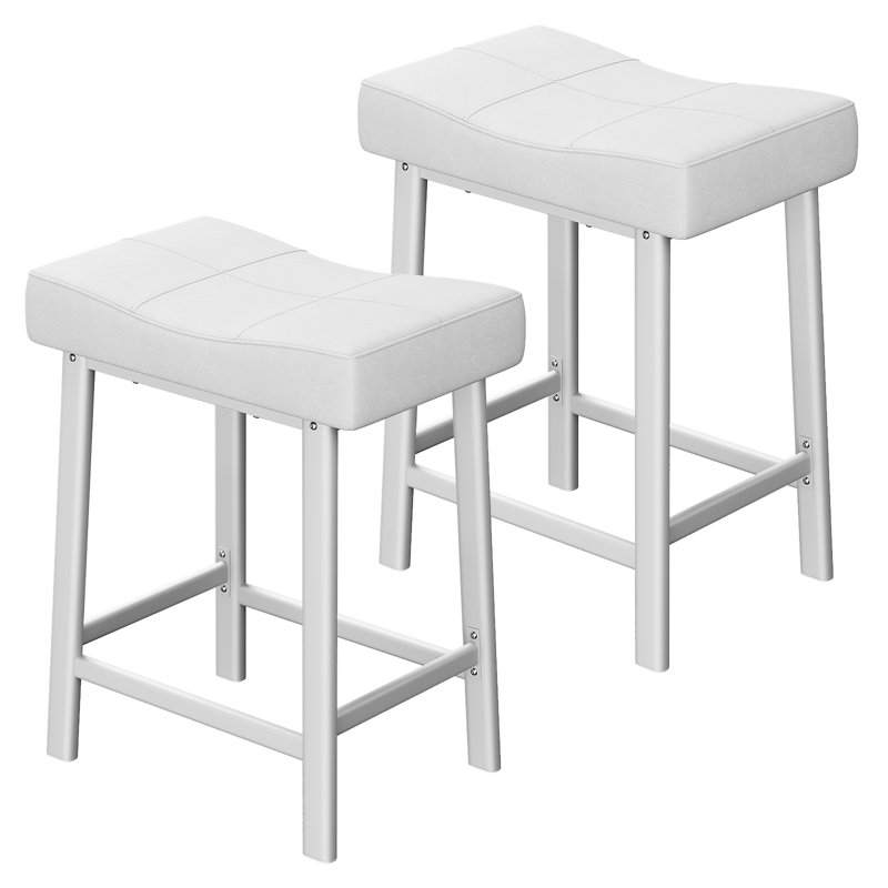 Upholstered Counter Stool with Metal Frame, White, White