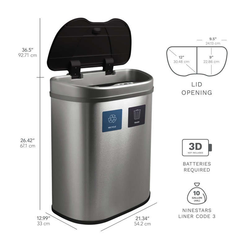 NineStars 18.5 Gallon Stainless Steel Motion Sensor Multi-Compartments Trash & Recycling Bin