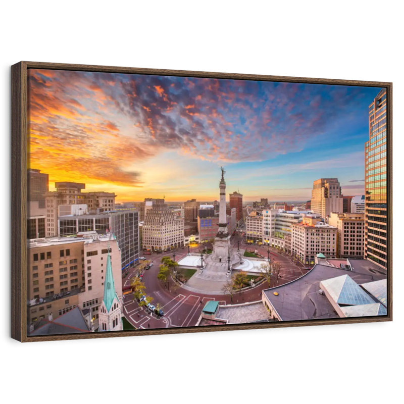 Monument Circle In Indianapolis, 13" X 9", Floating Frame Walnut