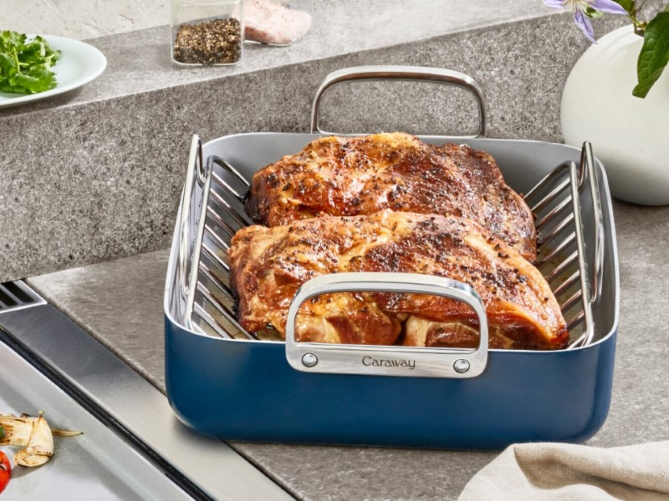 Caraway Nonstick Roasting Pan with Rack, Navy