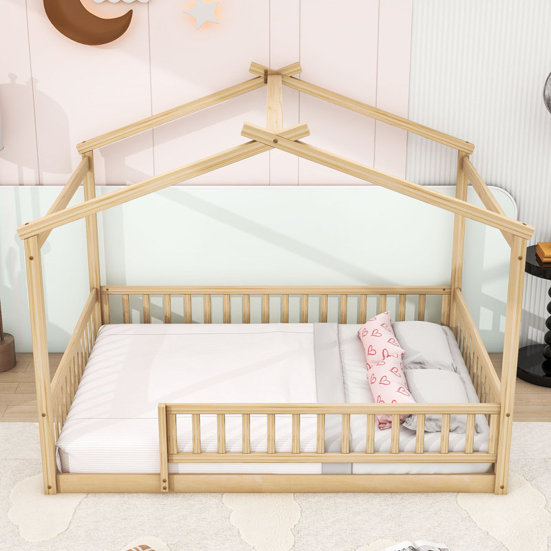 Structure de lit en bois avec clôture et lattes Dorset, Double, Naturel