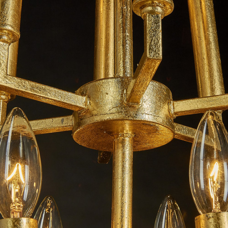 Lustre géométrique à 12 lumières avec détails en fer forgé Vegas, Feuille d’or