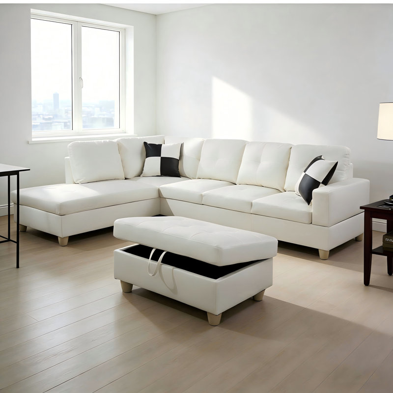 Petit canapé modulaire en similicuir 3 pièces de 103 po avec coussins de siège fermes Zoie, Orienté à gauche (vu de face)