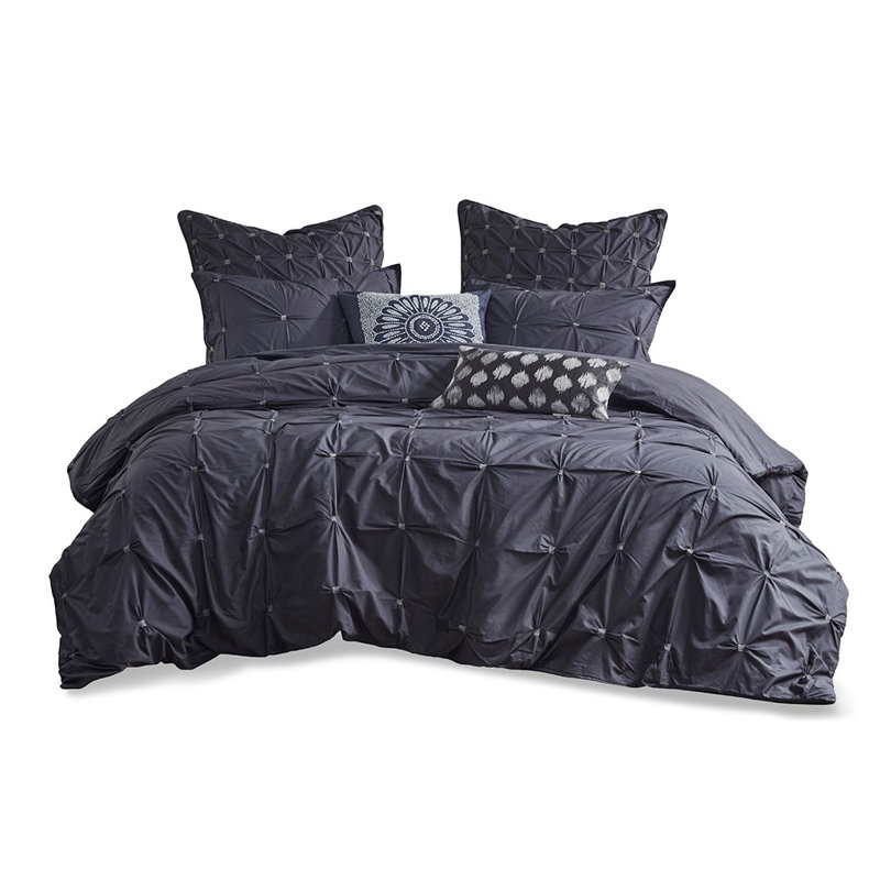 Literie en coton Kolsten, Housse de couette double / grand + 2 taies décora, Bleu marine