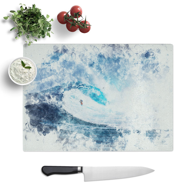 Tempered Glass Surfing the Wave Chopping Board, 20 cm x 28.5 cm